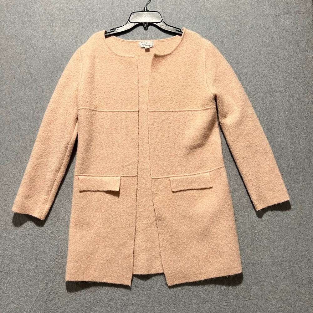Ponsa Women's Pink Open Front Long Sleeve Cardigan Sweater Size S Old money